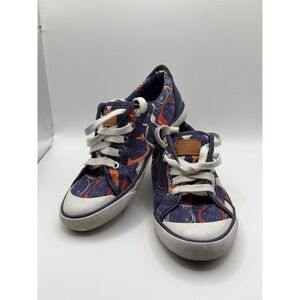 Coach Women's Size 6 Logo Sneakers Blue Orange Lace-Up Low Top Shoes